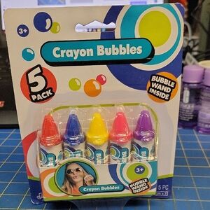 Crayon Bubbles 5-Pack with Bubble Wand Included New Sealed Package